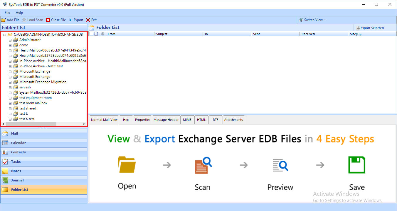 сканирование файла EDB